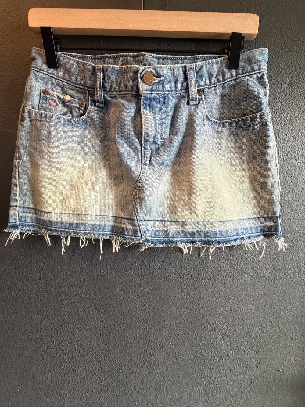 Abercrombie & Fitch Light Blue Distressed Denim Mini Skirt